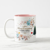 Elegant Floral Holiday Coffee Cup Zweifarbige Tasse (Links)
