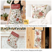 Elegant Floral Holiday Red Gold Poinsettia Geschirrtuch