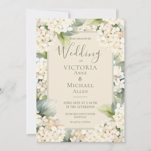 Elegant Floral Hydrangea Wedding Einladung (Vorderseite)