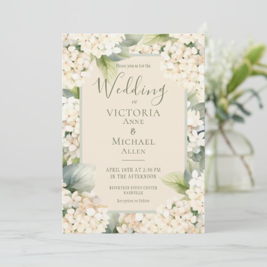Elegant Floral Hydrangea Wedding Einladung (Stehend Vorderseite)