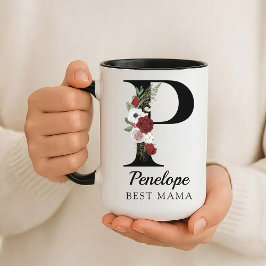 Elegant Floral Initial Custom Mug Gift for New Mom Tasse