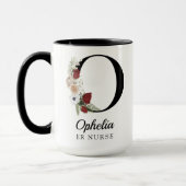 Elegant Floral Initial Custom Mug Gift for Nurses Tasse (Links)