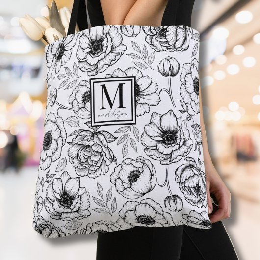 Elegant Floral Initial Monogram Tasche