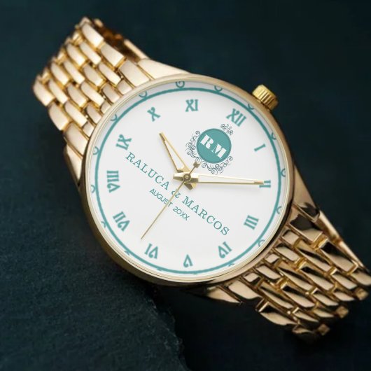 Elegant Floral Initials Wristwatch for Weddings Armbanduhr