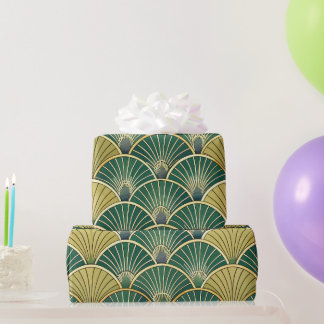 Elegant Floral Islamic Green Gold Art Deco Geschenkpapier