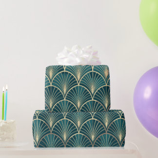 Elegant Floral Islamic Green Gold Art Deco Geschenkpapier