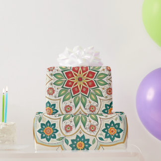 Elegant Floral Islamic Green Red  Geschenkpapier