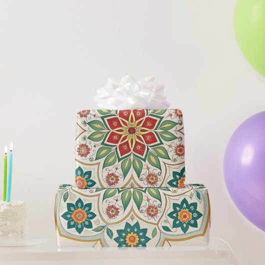 Elegant Floral Islamic Green Red  Geschenkpapier (Partygeschenke)