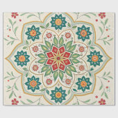 Elegant Floral Islamic Green Red  Geschenkpapier (Flach)