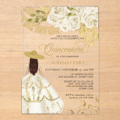 Elegant Floral Ivory Gold Charra Quinceañera Acryleinladungen (Vorderseite)