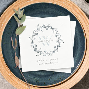 Elegant Floral Laurel Wreath Monogram Baby Shower Serviette