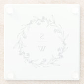 Elegant Floral Laurel Wreath Monogram Wedding Glasuntersetzer (Rückseite)
