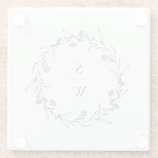 Elegant Floral Laurel Wreath Monogram Wedding Glasuntersetzer (Rückseite)