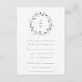Elegant Floral Laurel Wreath Monogram Wedding RSVP Begleitkarte (Vorderseite)