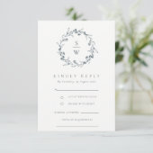 Elegant Floral Laurel Wreath Monogram Wedding RSVP Begleitkarte (Stehend Vorderseite)