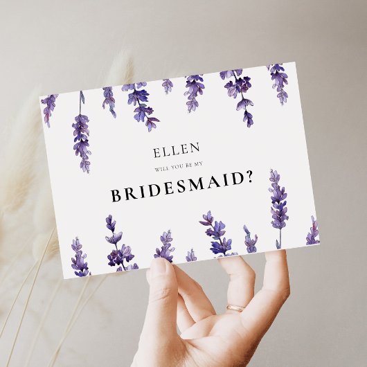 Elegant floral lavender Bridesmaid proposal card Einladung