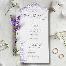Elegant Floral Lavender Calligraphy Wedding All In One Einladung
