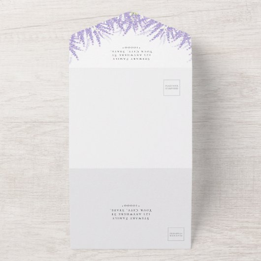 Elegant Floral Lavender Calligraphy Wedding All In One Einladung (Außenbereich)