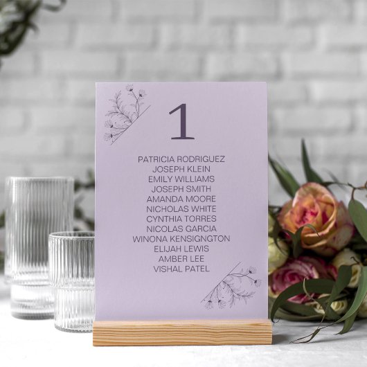 Elegant Floral Lavender Gray Wedding Tischnummer