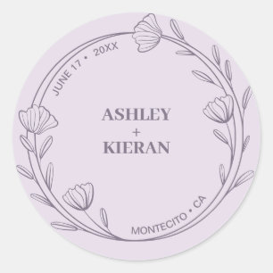 Elegant Floral Lavender Wedding Runder Aufkleber
