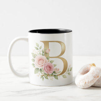 Elegant Floral Letter B Monogram Mug  Personalize Zweifarbige Tasse
