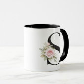 Elegant Floral Letter S Monogram Logo Tasse (VorderseiteRechts)