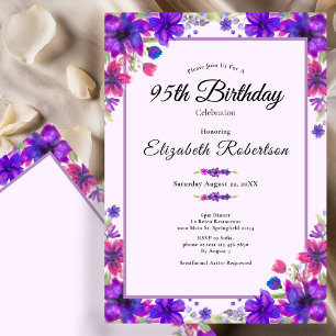 Elegant floral lila 95. Geburtstag Einladung
