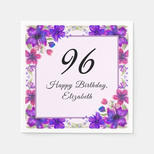 Elegant floral lila 96. Geburtstag Serviette (Vorderseite)