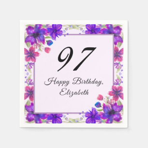 Elegant floral lila 97. Geburtstag  Serviette