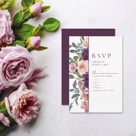 Elegant Floral | Lila Rosa Hochzeit RSVP Karte