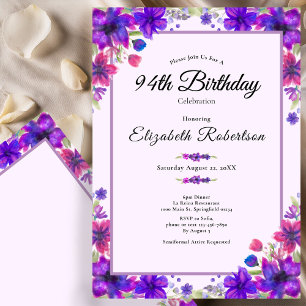 Elegant floral lila zum 94. Geburtstag Einladung