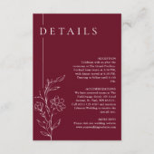 Elegant Floral Line Art Burgundy Wedding Details Begleitkarte (Vorderseite)