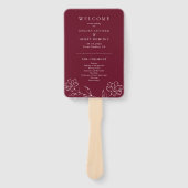 Elegant Floral Line Art Burgundy Wedding Program Fächer (Vorderseite)