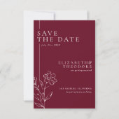 Elegant Floral Line Art Burgundy Wedding Save The Date (Vorderseite)
