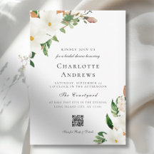 Elegant  Floral Magnolia QR Code Bridal Shower