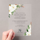 Elegant  Floral Magnolia QR Code Wedding Acryleinladungen (Insitu (Handheld))