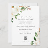 Elegant Floral Magnolia QR Code Wedding Einladung (Vorderseite)