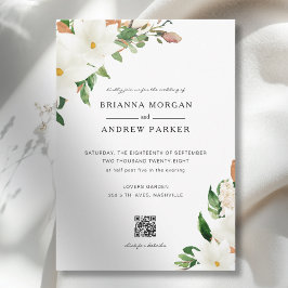Elegant Floral Magnolia QR Code Wedding Einladung