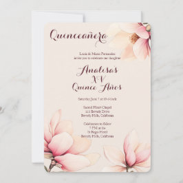 Elegant Floral Magnolia Quinceañera CUSTOM Einladung