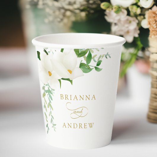 Elegant Floral Magnolia Wedding Pappbecher