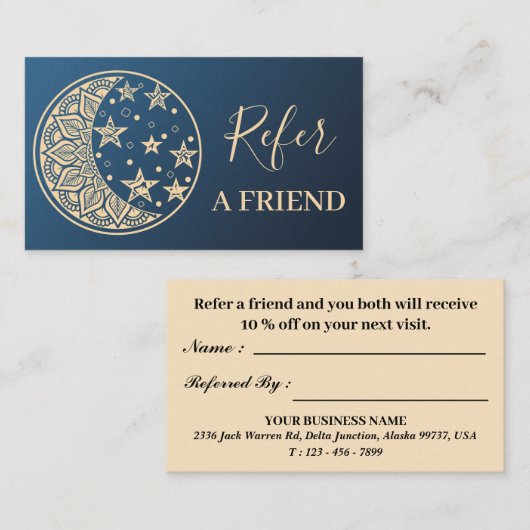 Elegant Floral Mandala Business Empfehlungskarte (Vorne/Hinten)