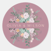 Elegant Floral mauve Runder Aufkleber (Vorderseite)