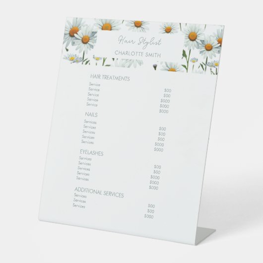 Elegant Floral | Menü "Salon Price List Service" Sockelschild (Vorderseite)