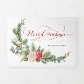 Elegant Floral Merry Christmas Calligraphy Dreifach Gefaltete Urlaubskarte (Cover)