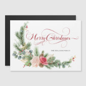 Elegant Floral Merry Christmas Calligraphy Magnetkarte (Vorne/Hinten)