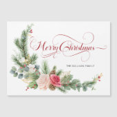 Elegant Floral Merry Christmas Calligraphy Magnetkarte (Vorderseite)