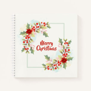 Elegant Floral Merry Christmas Notebook Notizblock