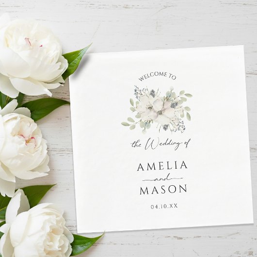 Elegant Floral Minimal White Paper Wedding  Serviette