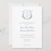 Elegant Floral Monogram Crest Formal Wedding Einladung (Vorderseite)