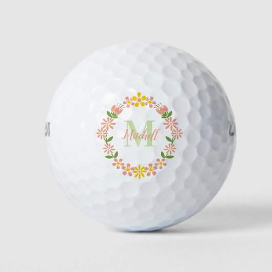 Elegant Floral Monogram Golfball (Vorderseite)